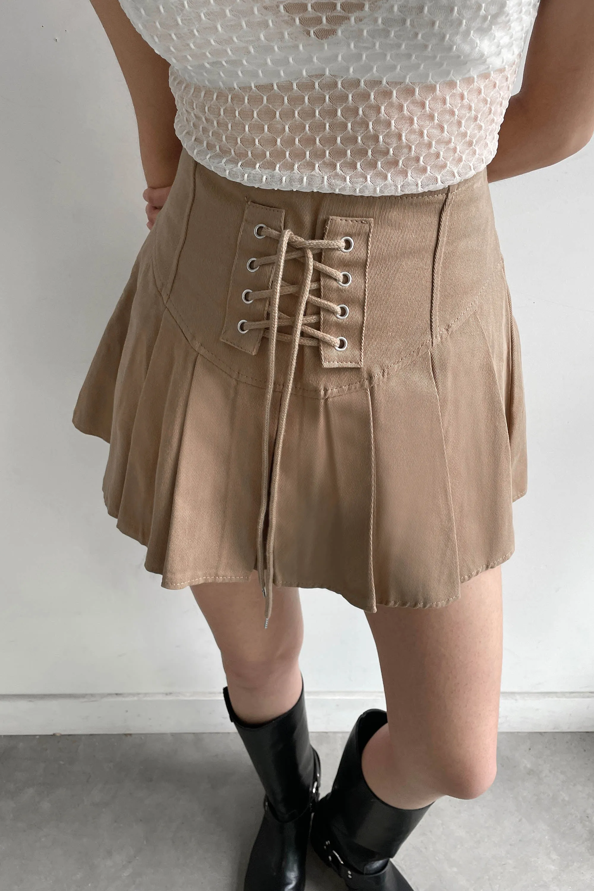 PLEATED TWILL MINI SKIRT