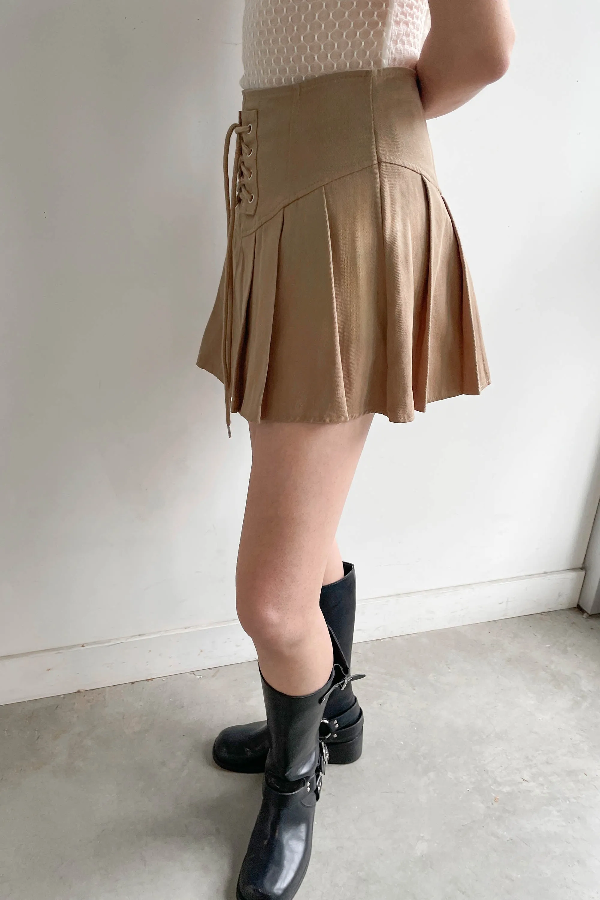 PLEATED TWILL MINI SKIRT