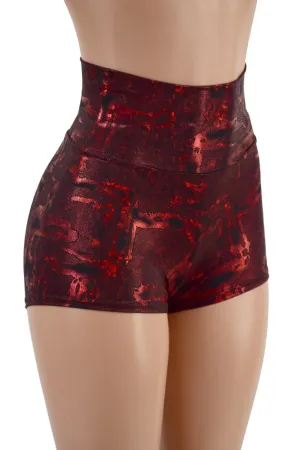 Primeval Red High Waist Shorts