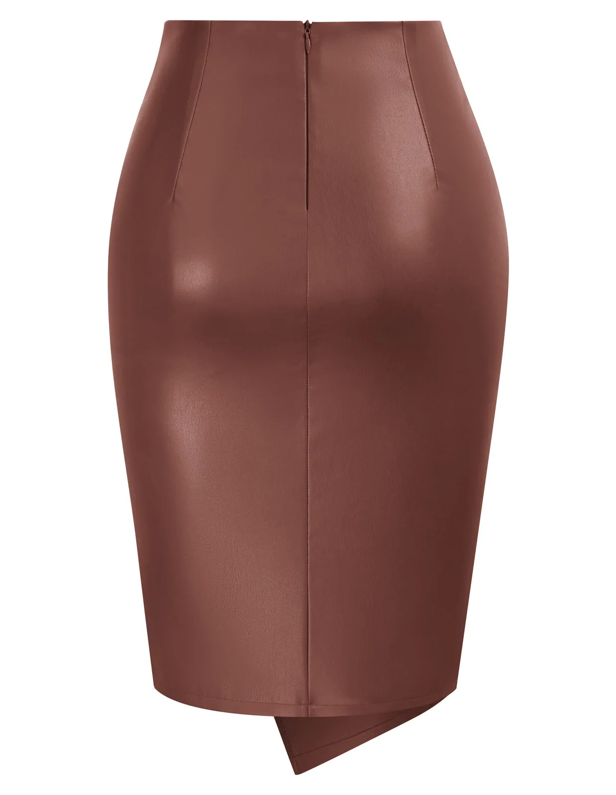 PU Leather Pencil Skirt Knee Length Knot-Front Hips-Wrapped Skirt