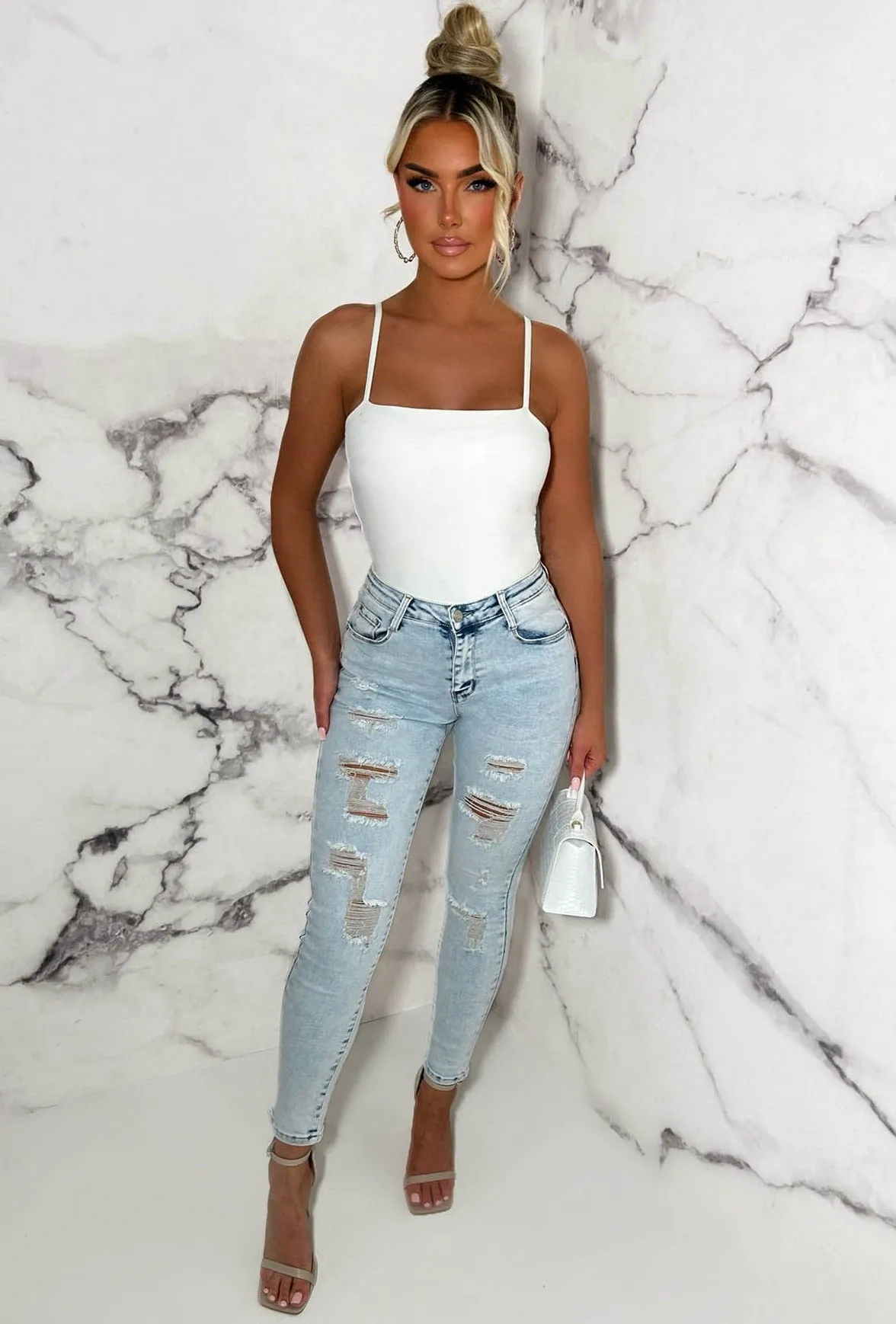 Push Me Baby Light Blue Distressed Stretch Push Up Skinny Jeans