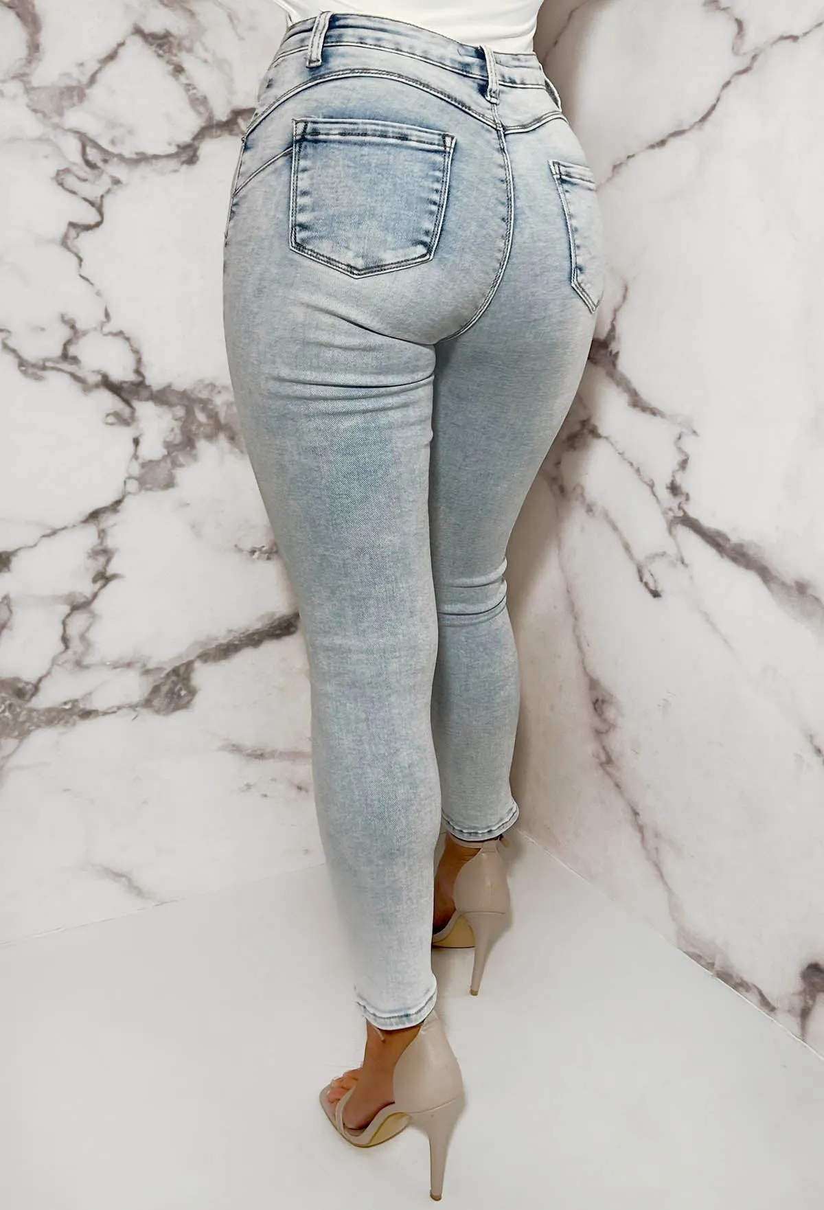 Push Me Baby Light Blue Distressed Stretch Push Up Skinny Jeans