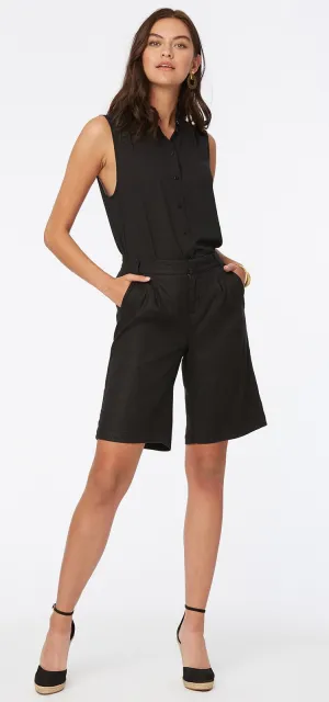 Relaxed Bermuda Short Black Stretch Linen | Black