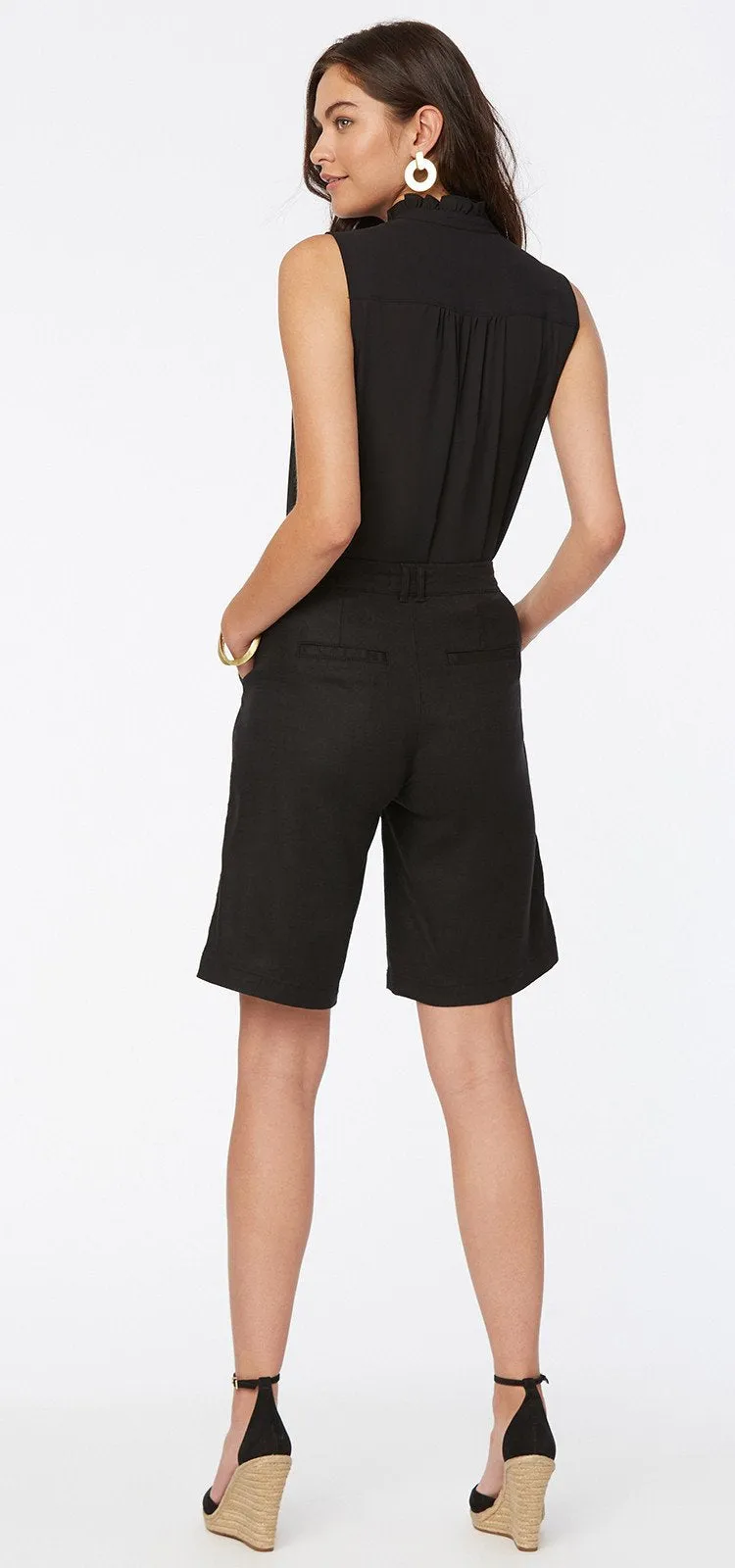 Relaxed Bermuda Short Black Stretch Linen | Black
