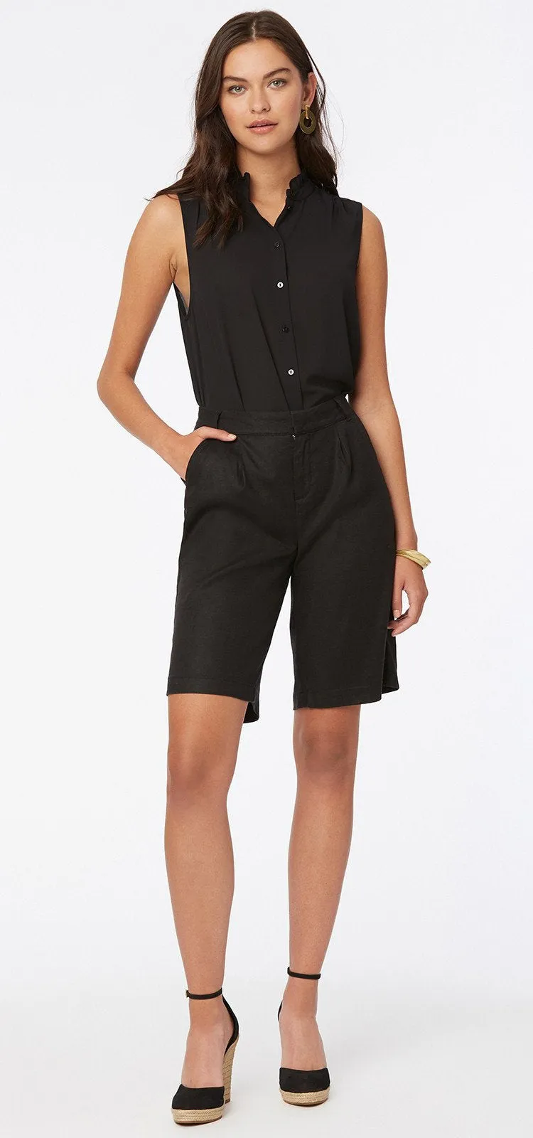 Relaxed Bermuda Short Black Stretch Linen | Black