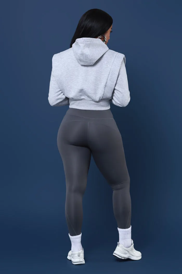Rescue Me Cropped Hooded Legging Set - Heather Grey/Coal
