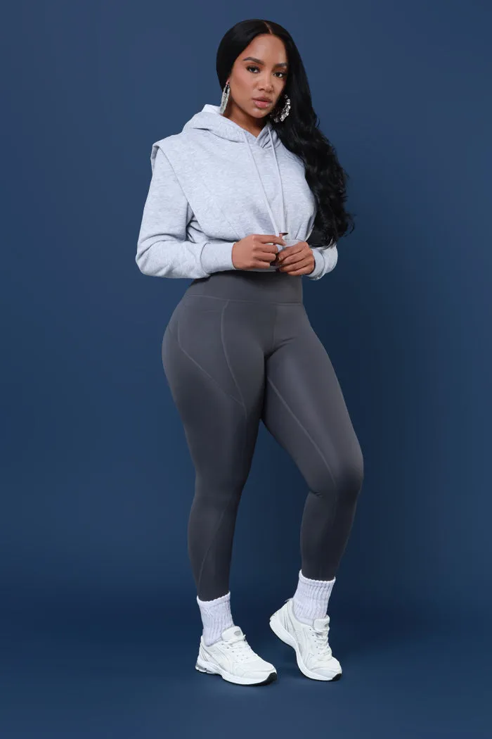 Rescue Me Cropped Hooded Legging Set - Heather Grey/Coal