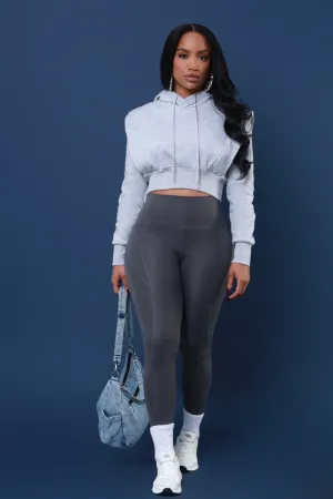 Rescue Me Cropped Hooded Legging Set - Heather Grey/Coal