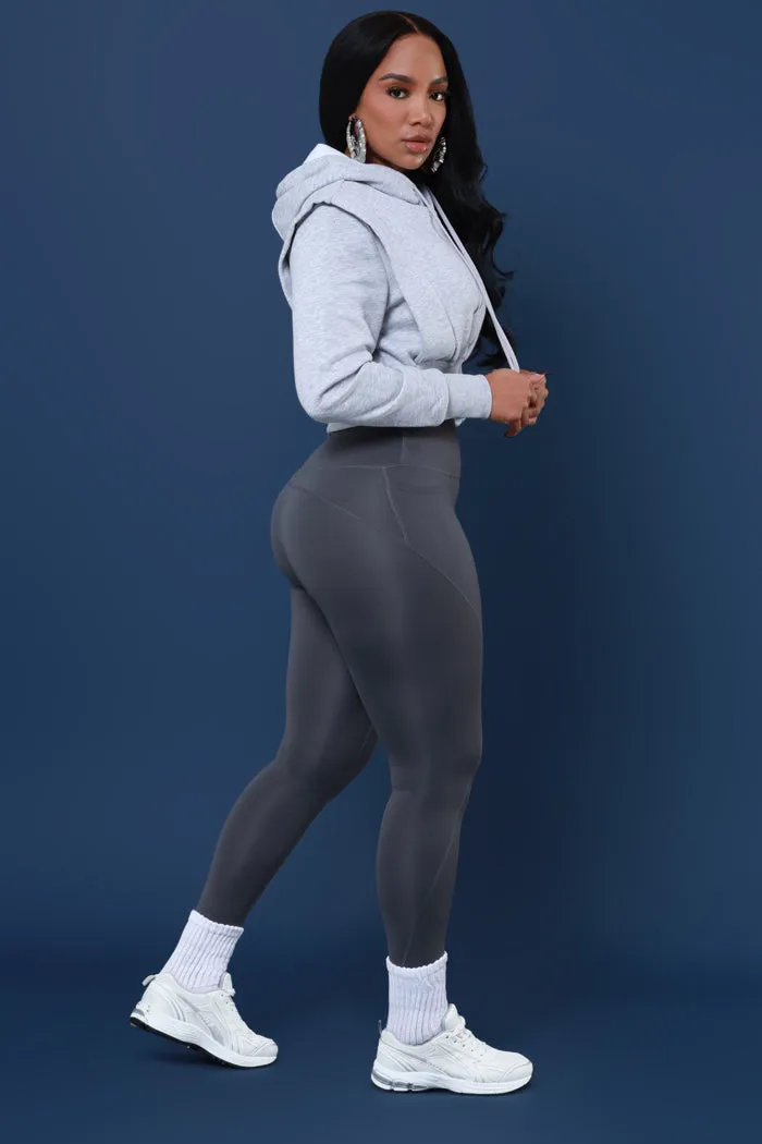 Rescue Me Cropped Hooded Legging Set - Heather Grey/Coal