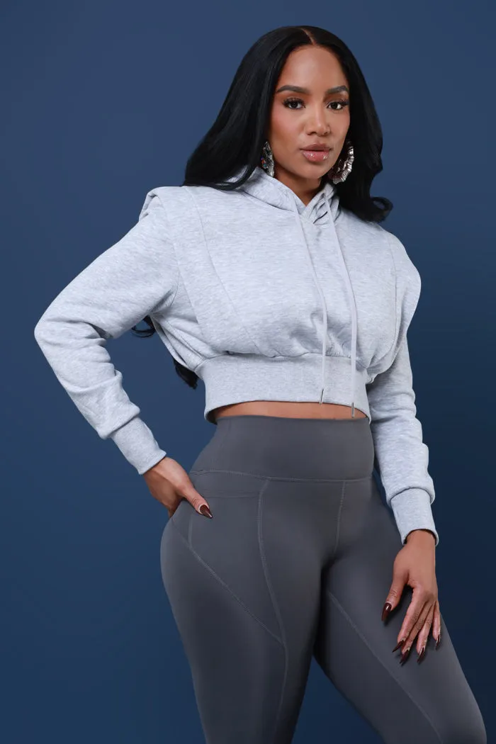 Rescue Me Cropped Hooded Legging Set - Heather Grey/Coal