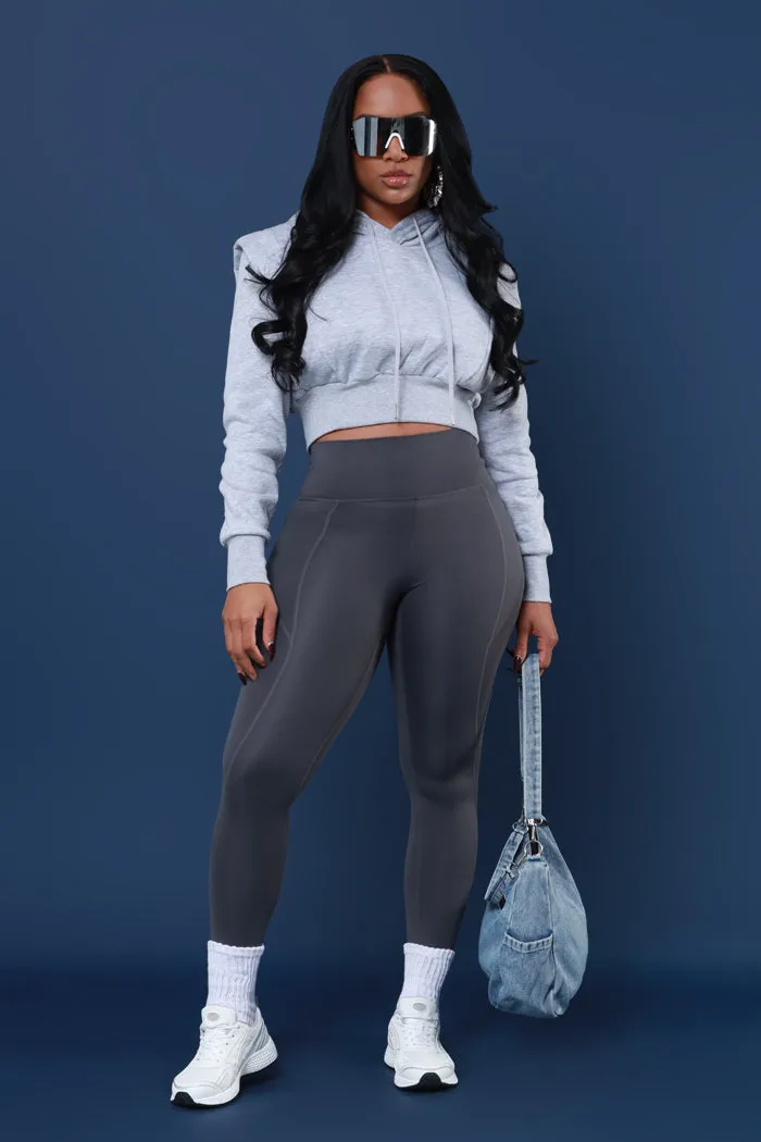 Rescue Me Cropped Hooded Legging Set - Heather Grey/Coal