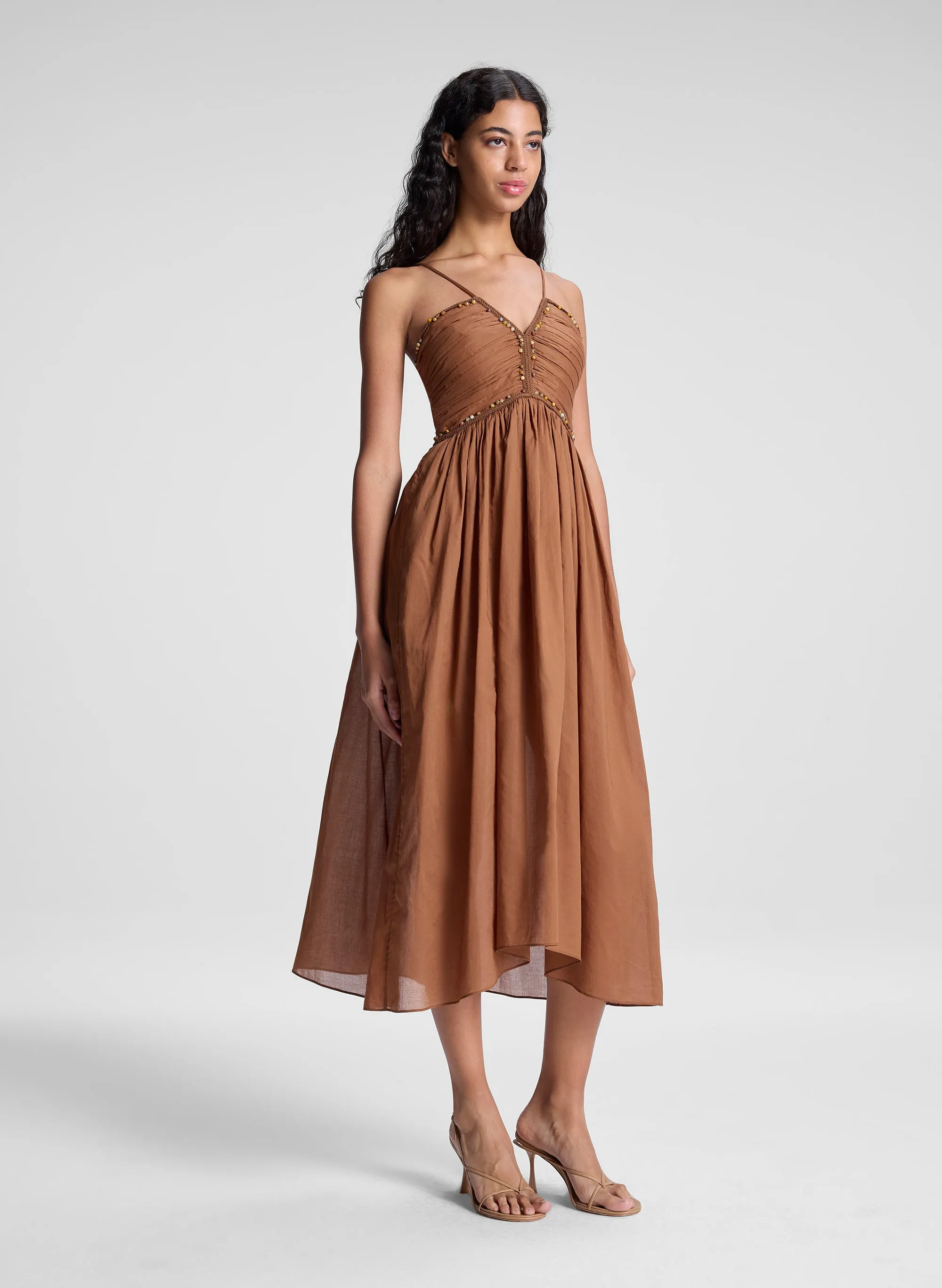 Rumi Embellished Cotton Midi Dress