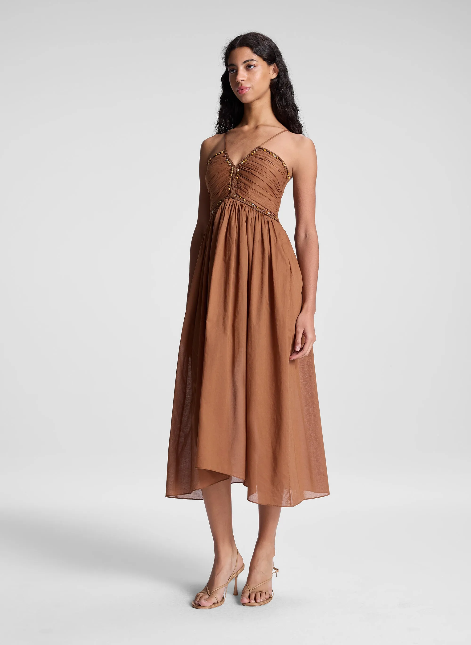 Rumi Embellished Cotton Midi Dress
