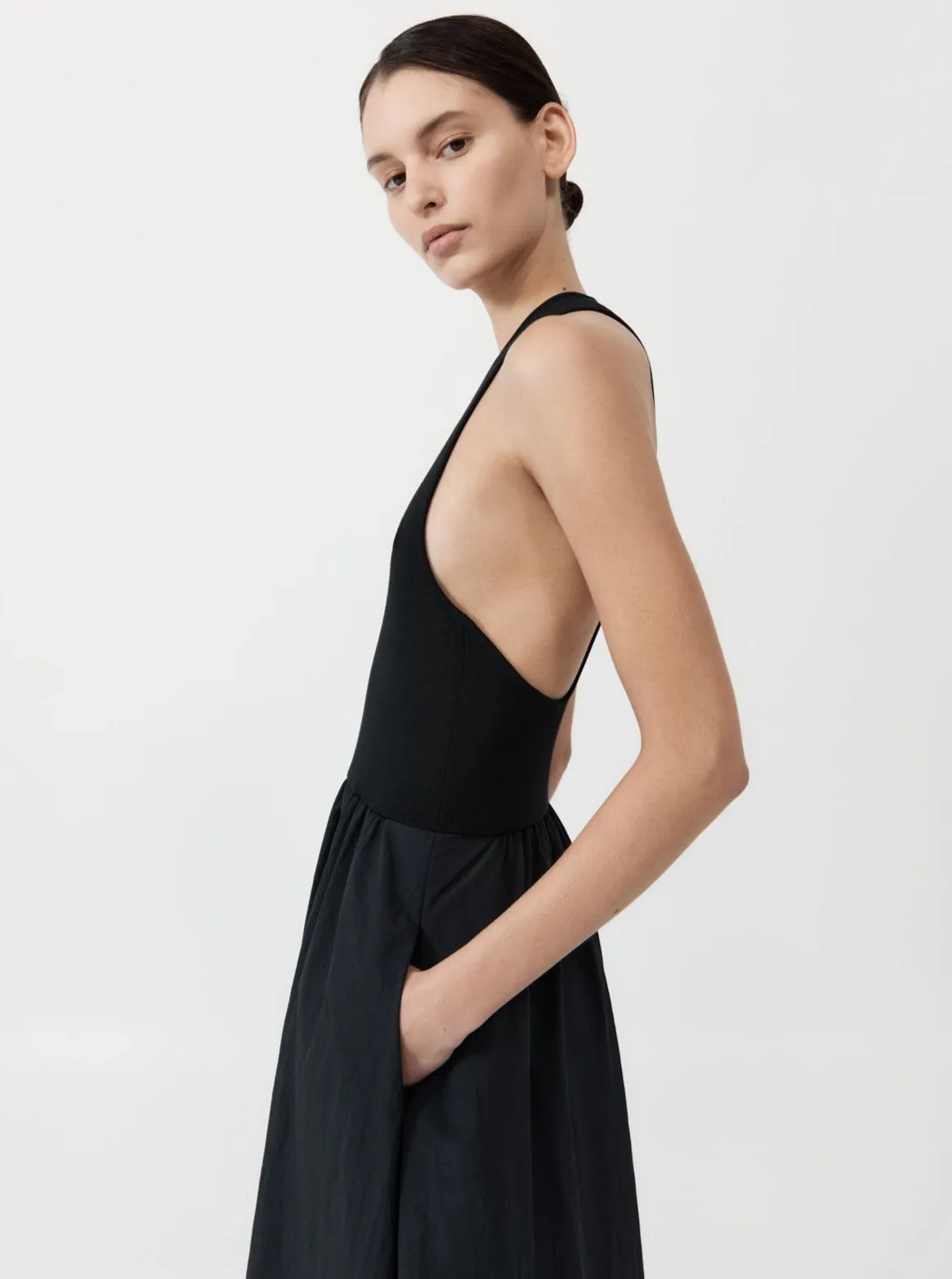 St. Agni Black Plunge Neck Dress