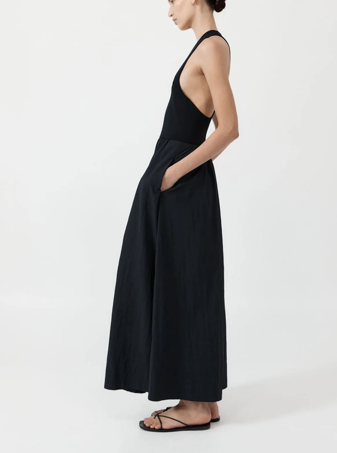 St. Agni Black Plunge Neck Dress