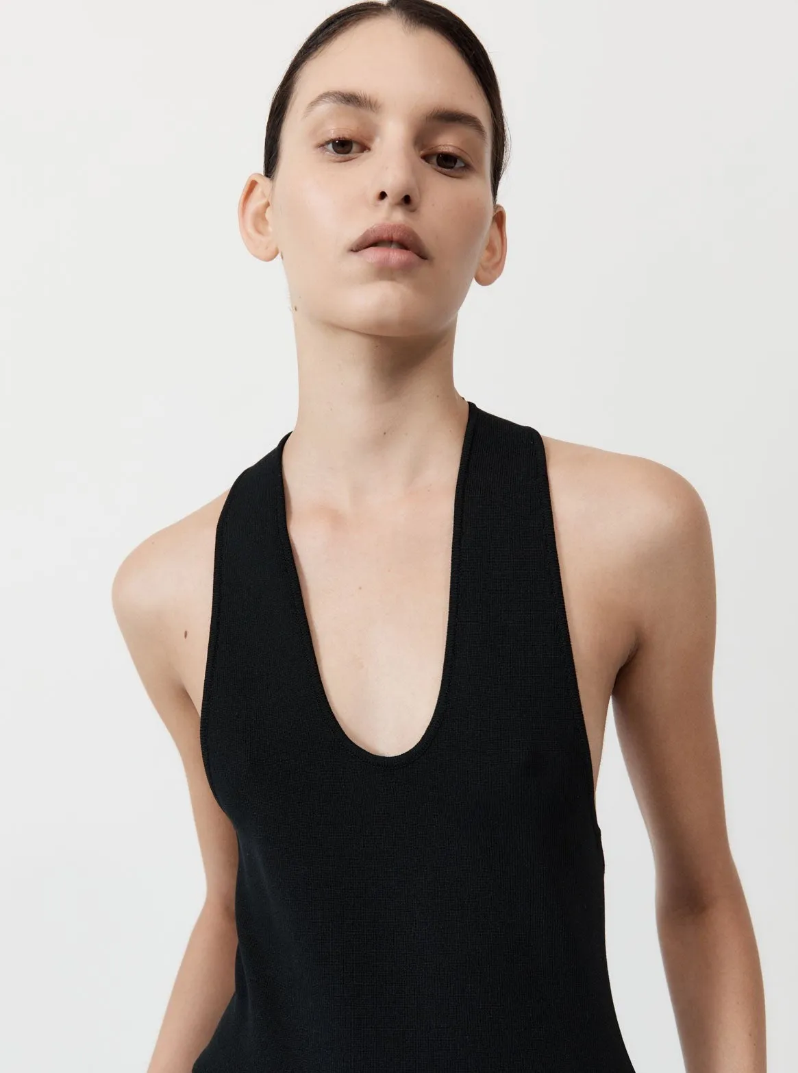 St. Agni Black Plunge Neck Dress