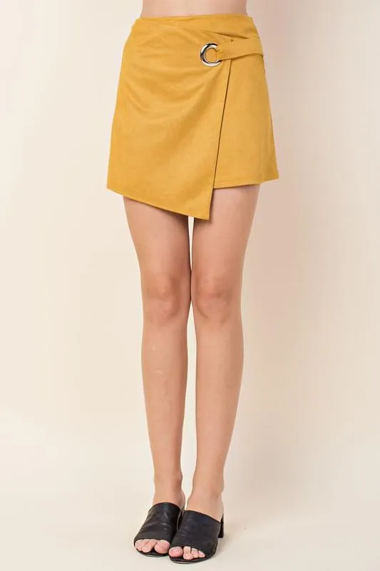 Suede Asymmetrical Eyelet Skirt