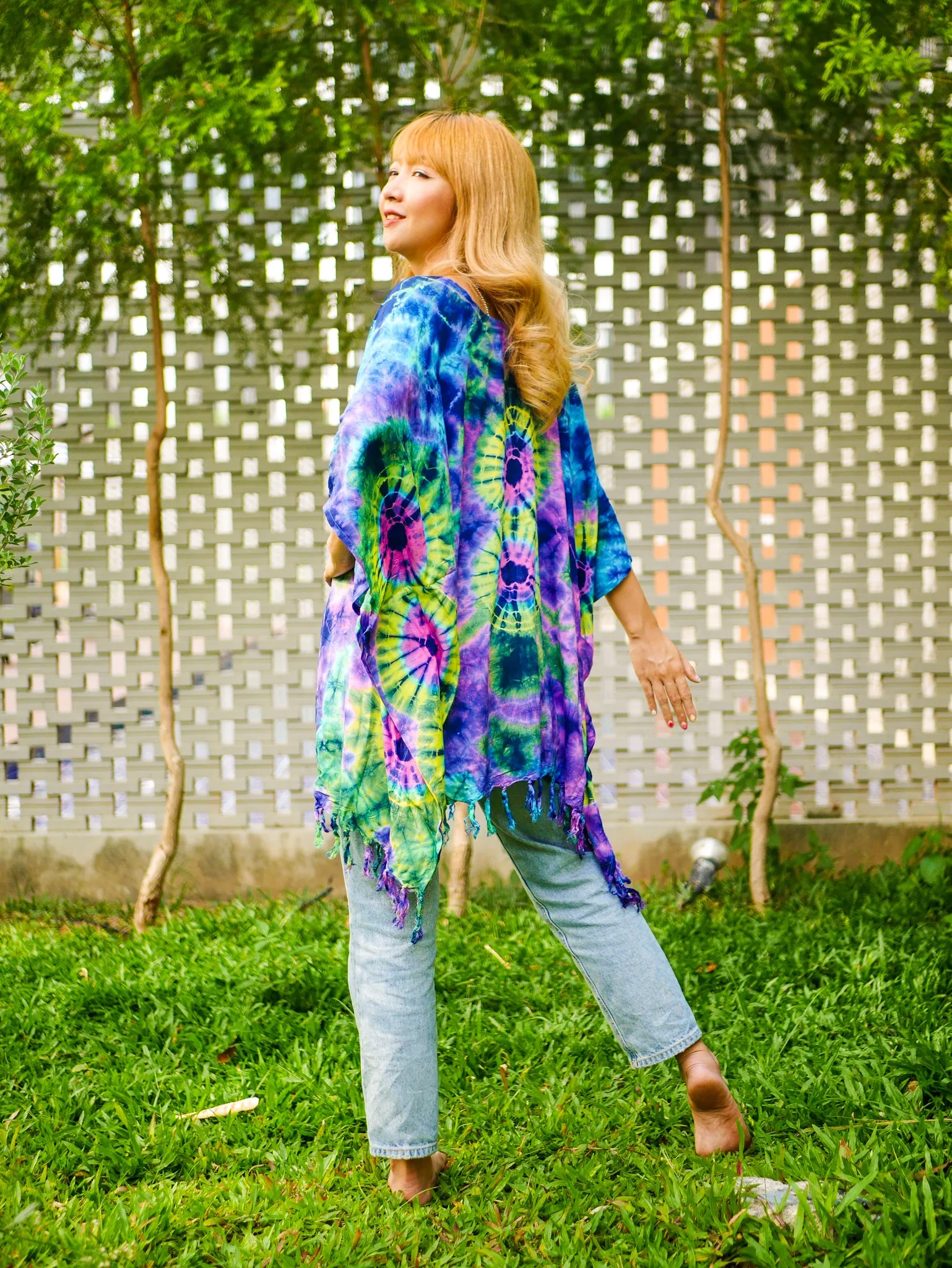 T0150- Hand Dyed Tunic Boho Kaftan Blouse Hippie Oversize Tops