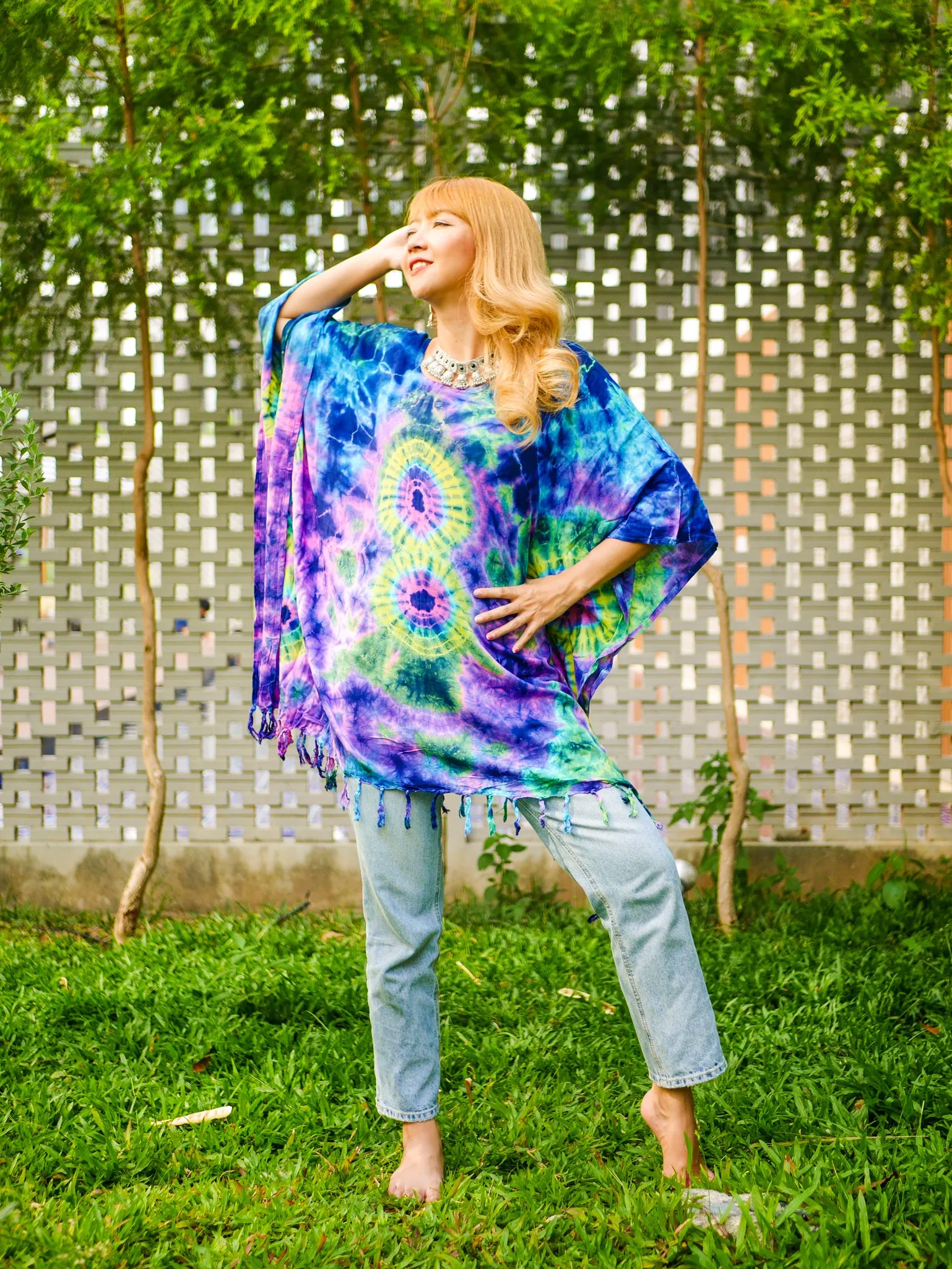 T0150- Hand Dyed Tunic Boho Kaftan Blouse Hippie Oversize Tops