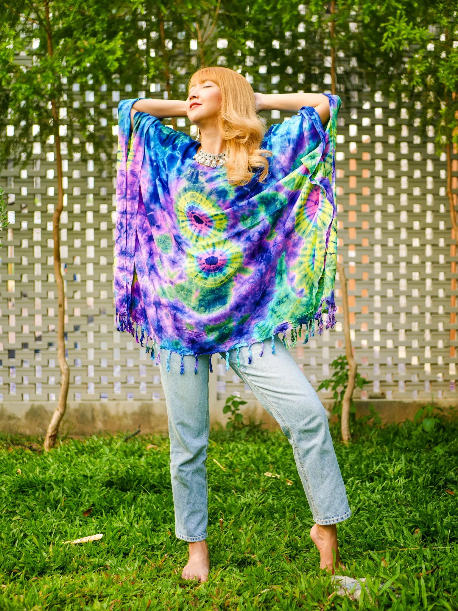 T0150- Hand Dyed Tunic Boho Kaftan Blouse Hippie Oversize Tops