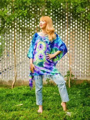 T0150- Hand Dyed Tunic Boho Kaftan Blouse Hippie Oversize Tops