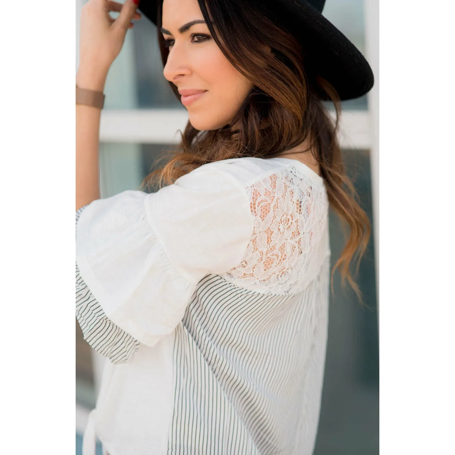 Tie Front Striped Accent Tee