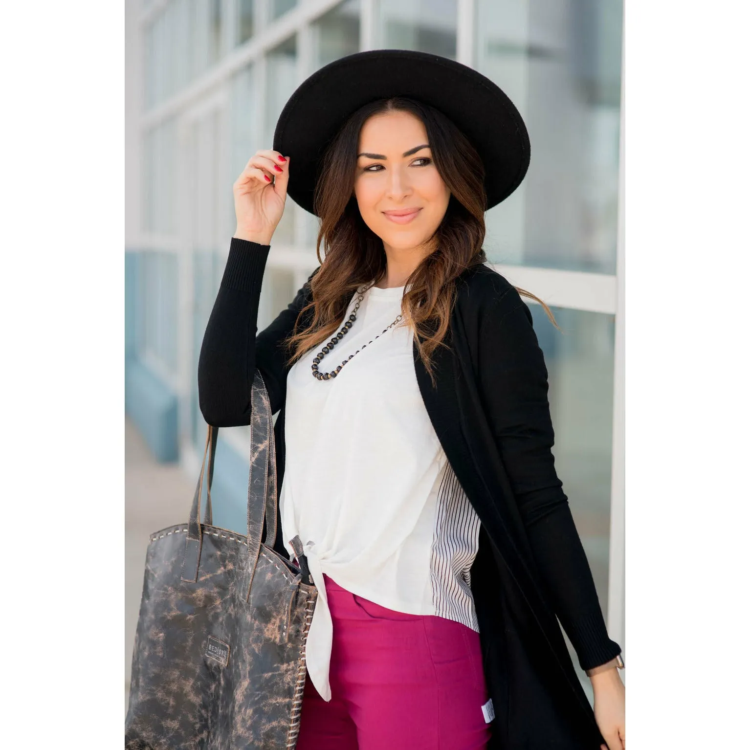 Tie Front Striped Accent Tee