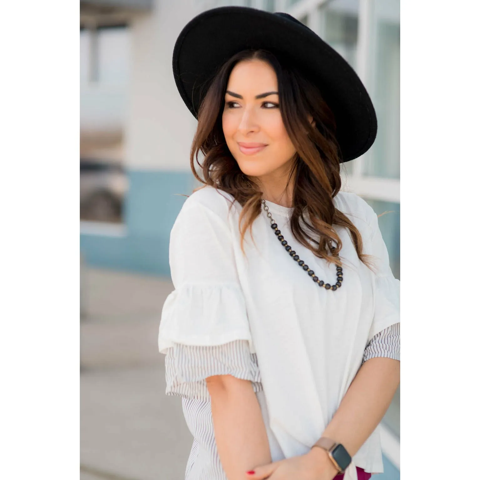 Tie Front Striped Accent Tee