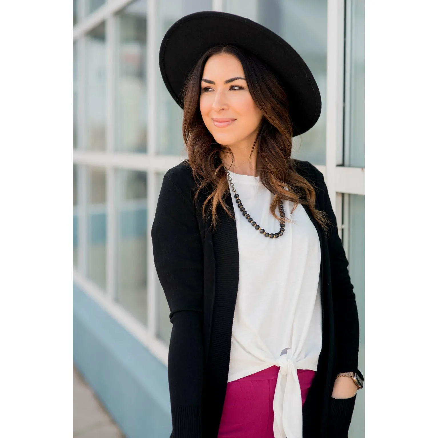 Tie Front Striped Accent Tee