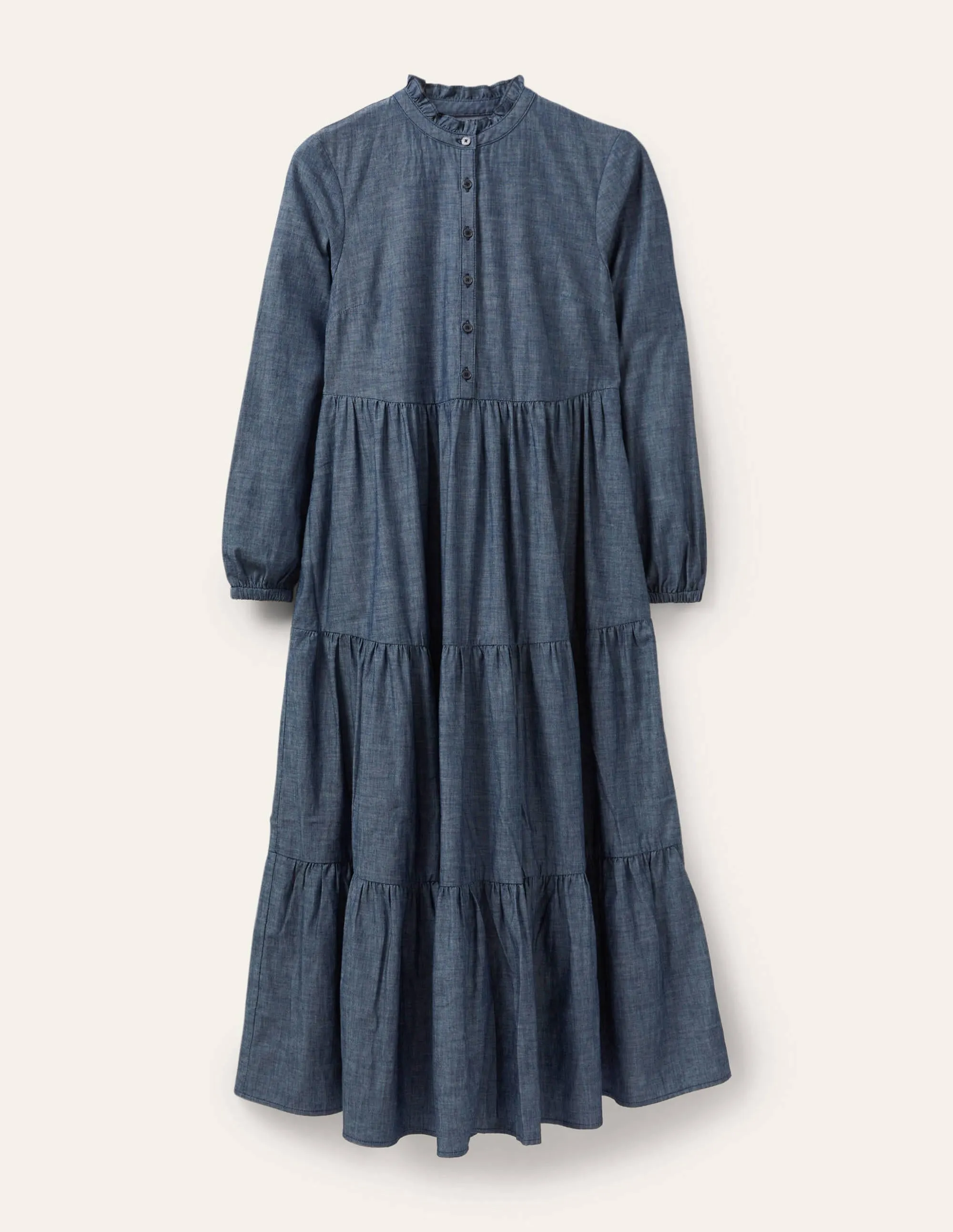 Tiered Maxi Shirt Dress-Denim