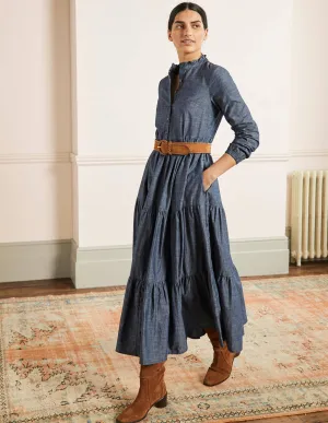 Tiered Maxi Shirt Dress-Denim