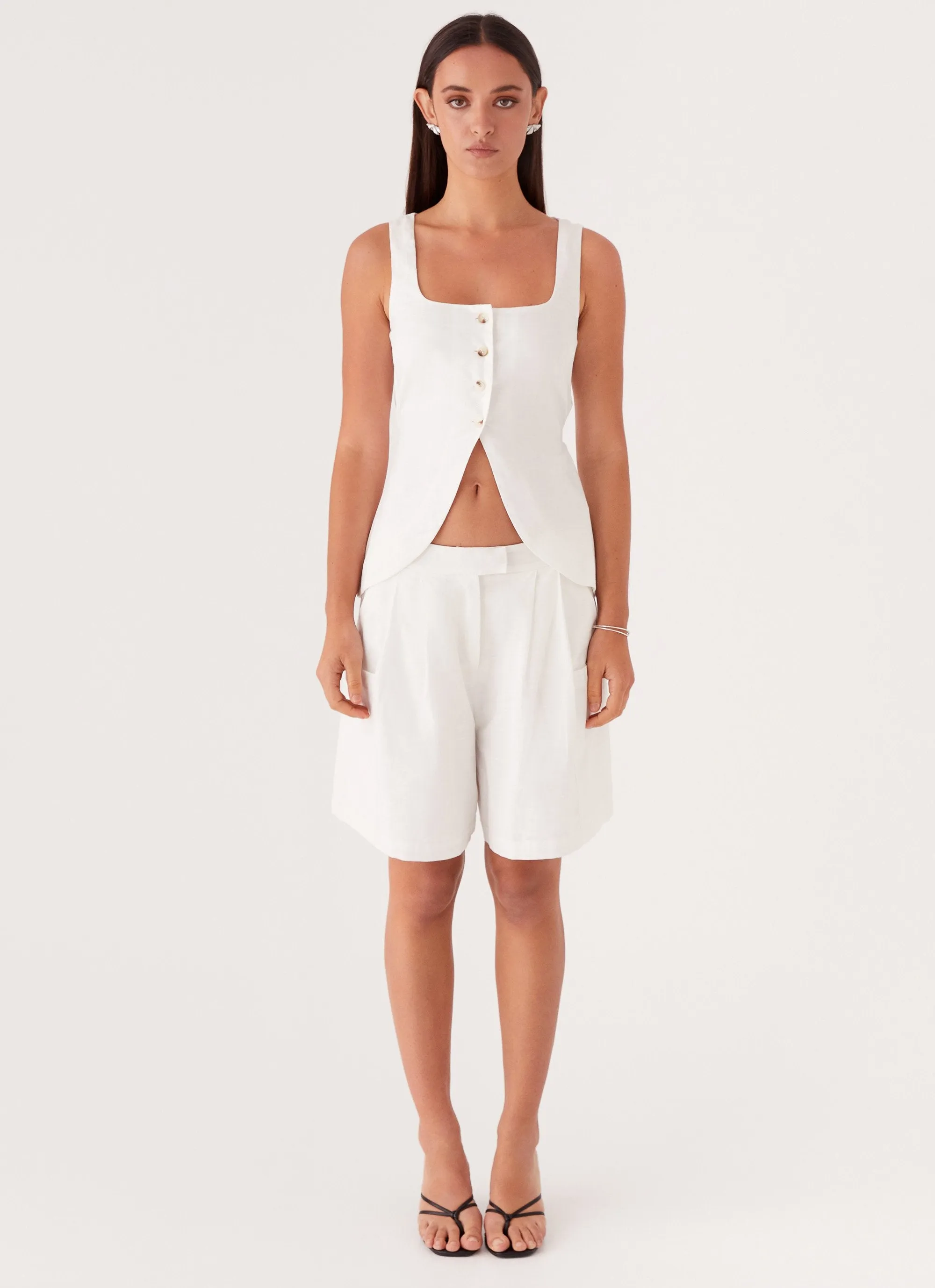 Tiona Linen Shorts - White