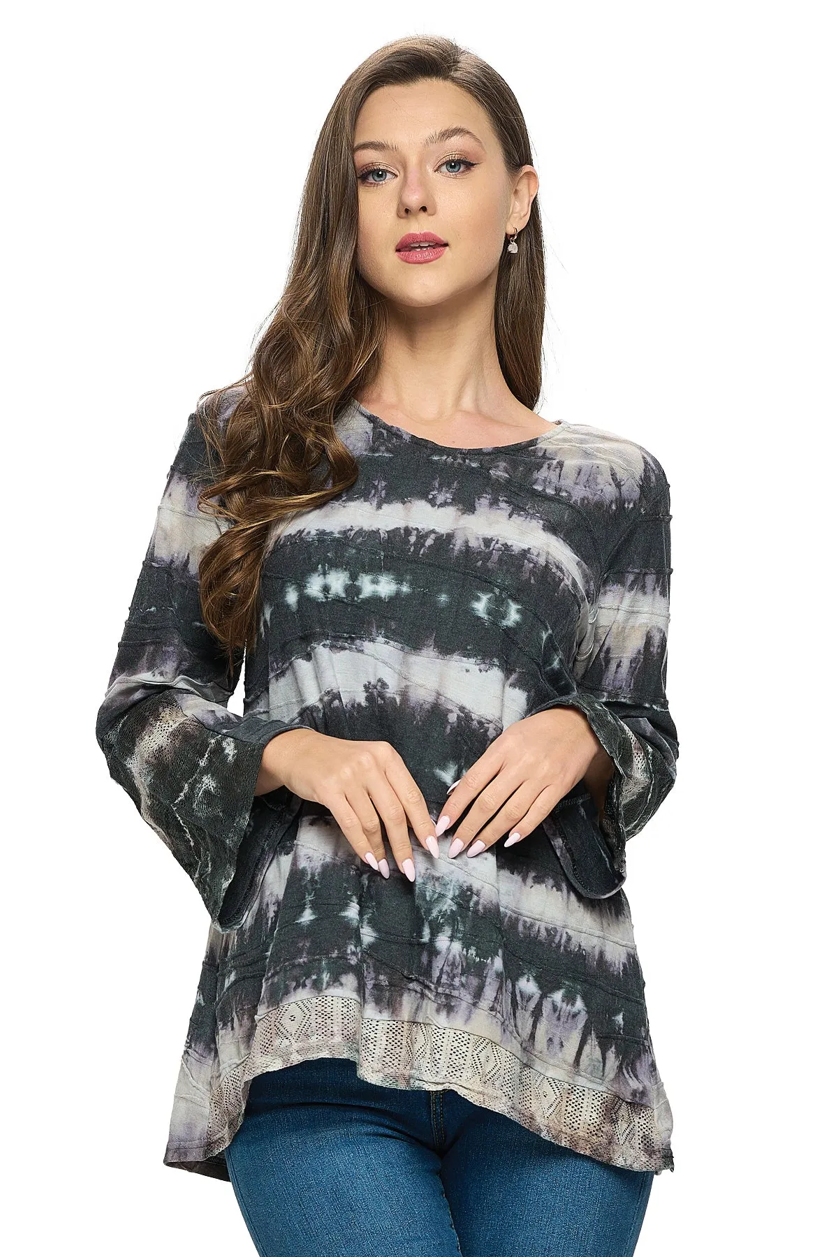 Top Boho Tie Dye Textured Lace Details
