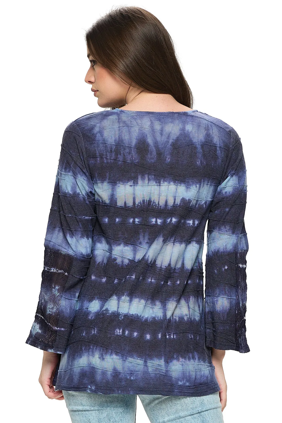 Top Boho Tie Dye Textured Lace Details