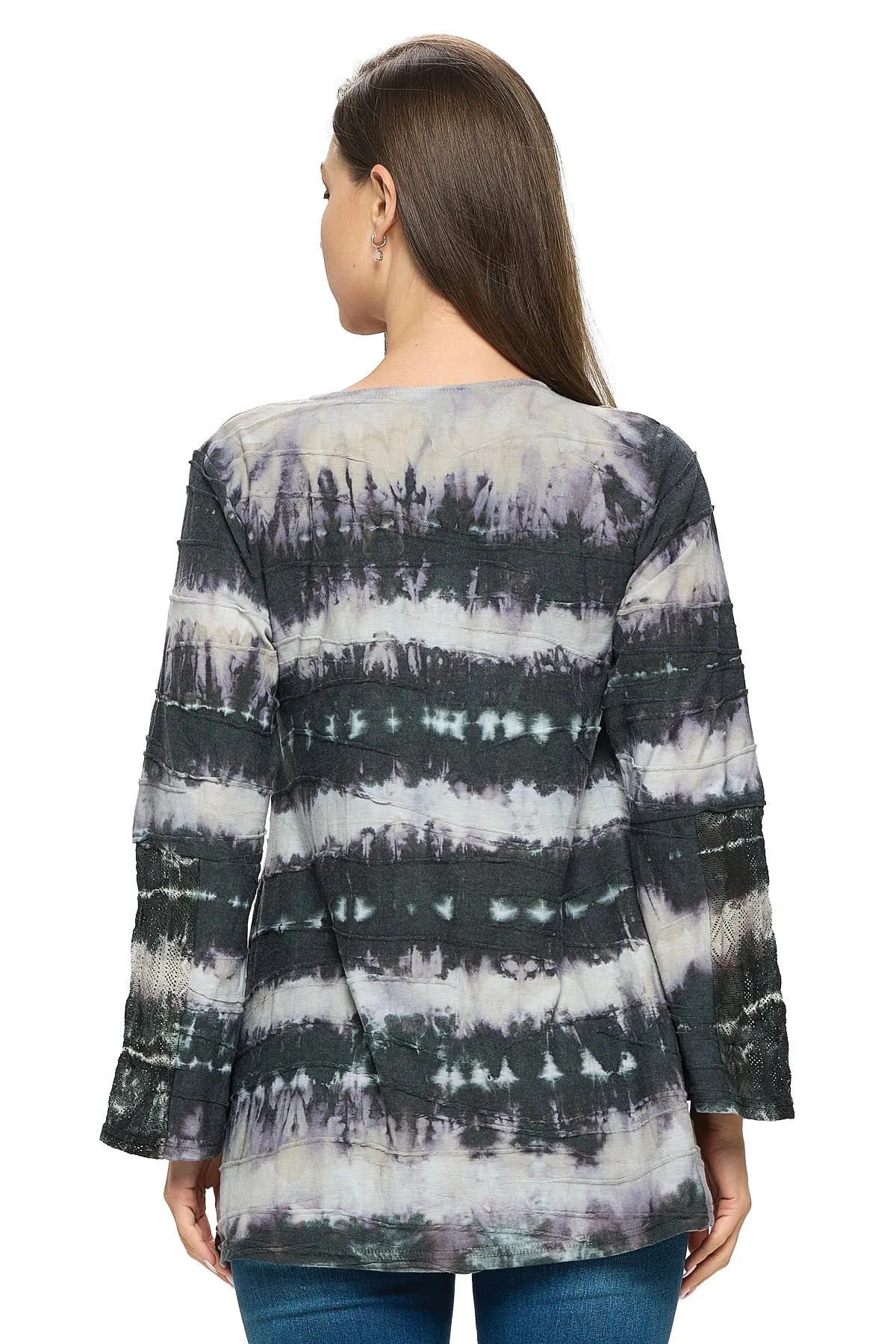 Top Boho Tie Dye Textured Lace Details