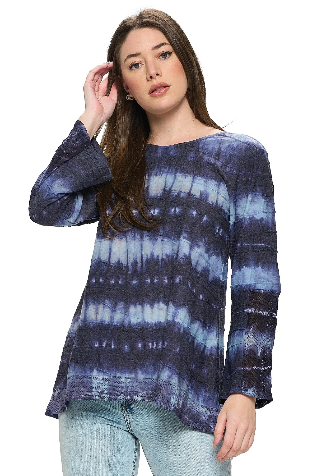 Top Boho Tie Dye Textured Lace Details