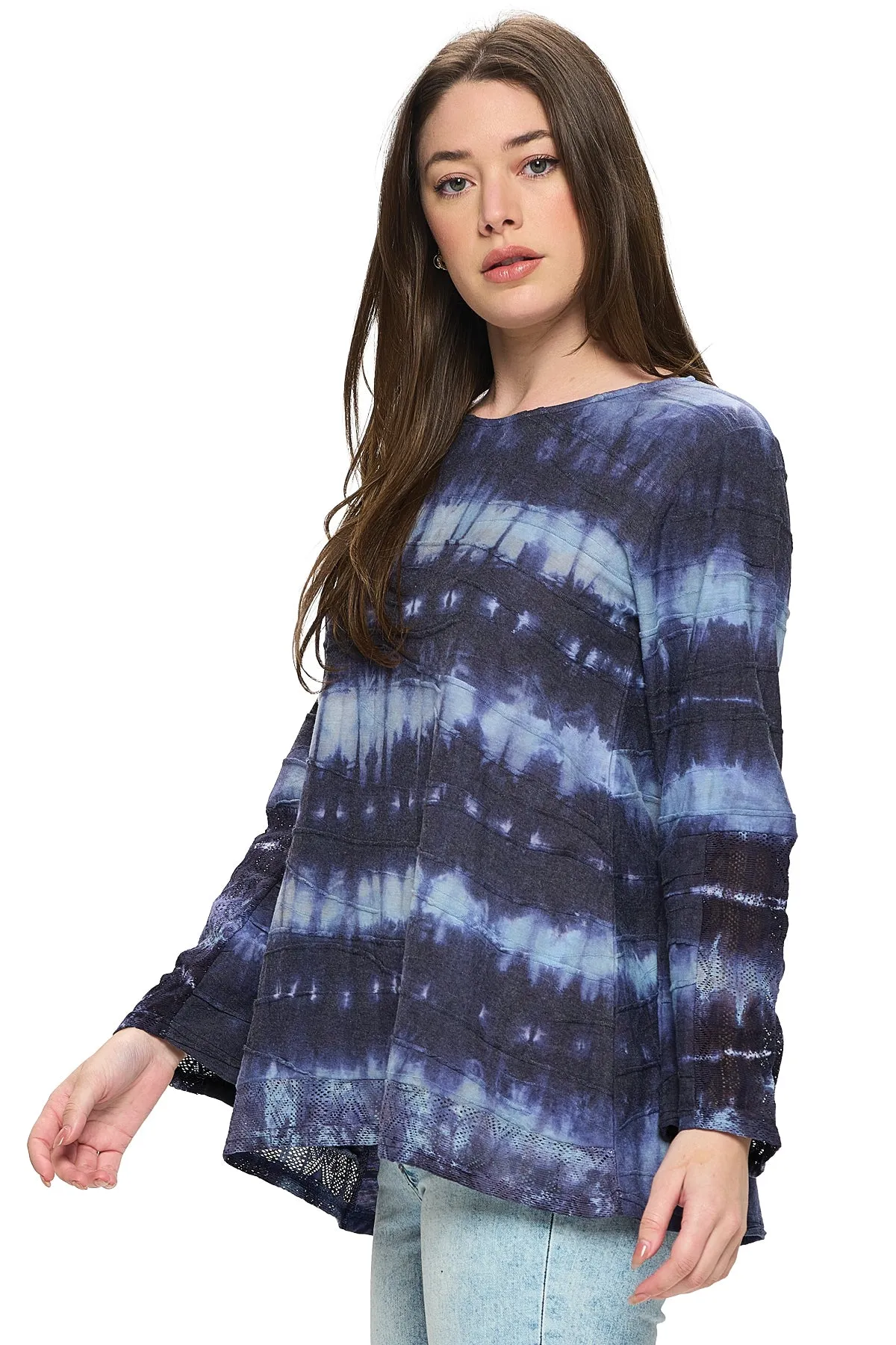 Top Boho Tie Dye Textured Lace Details