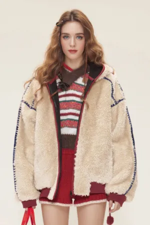 Vintage Hooded Teddy Sherpa Bomber Jacket