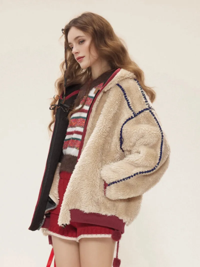 Vintage Hooded Teddy Sherpa Bomber Jacket