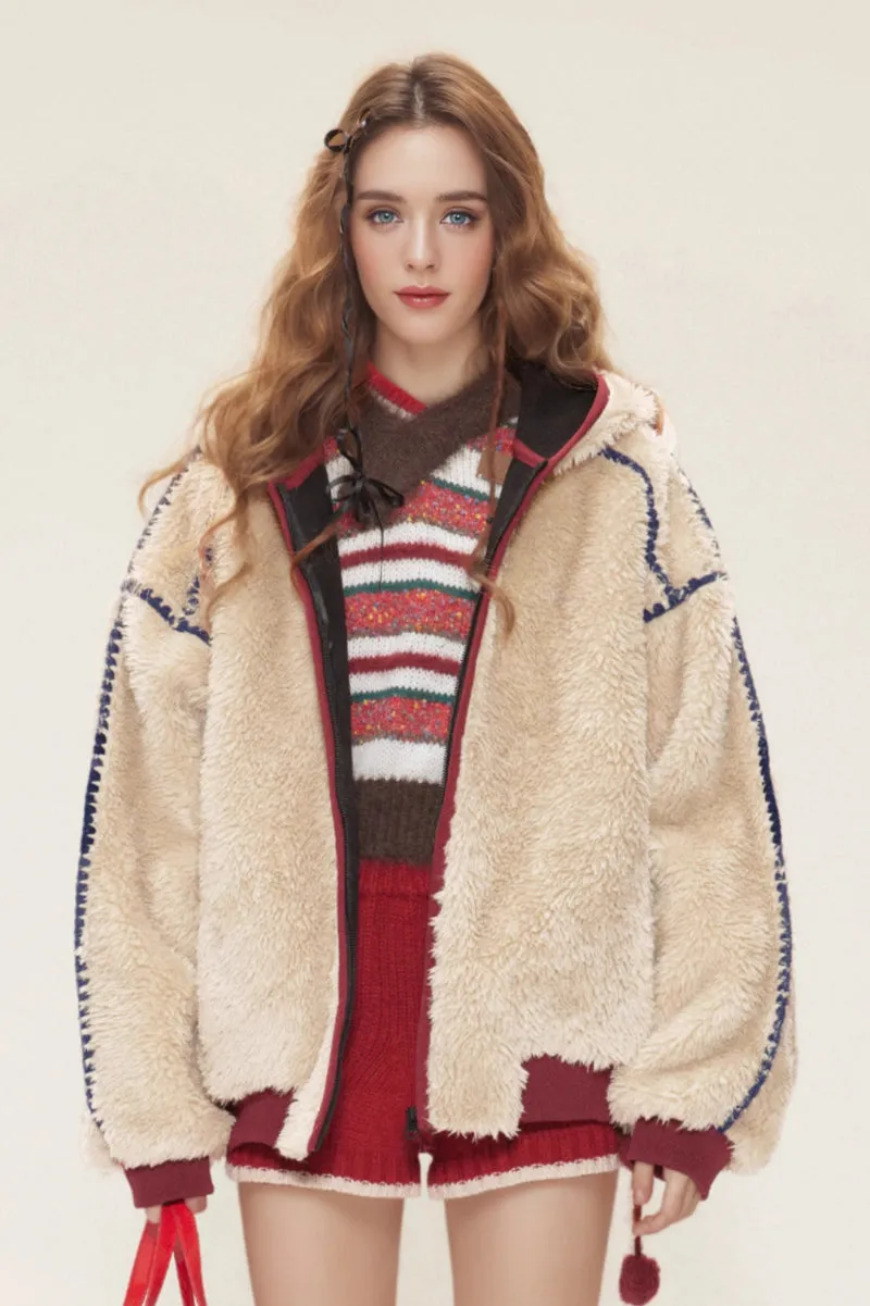 Vintage Hooded Teddy Sherpa Bomber Jacket