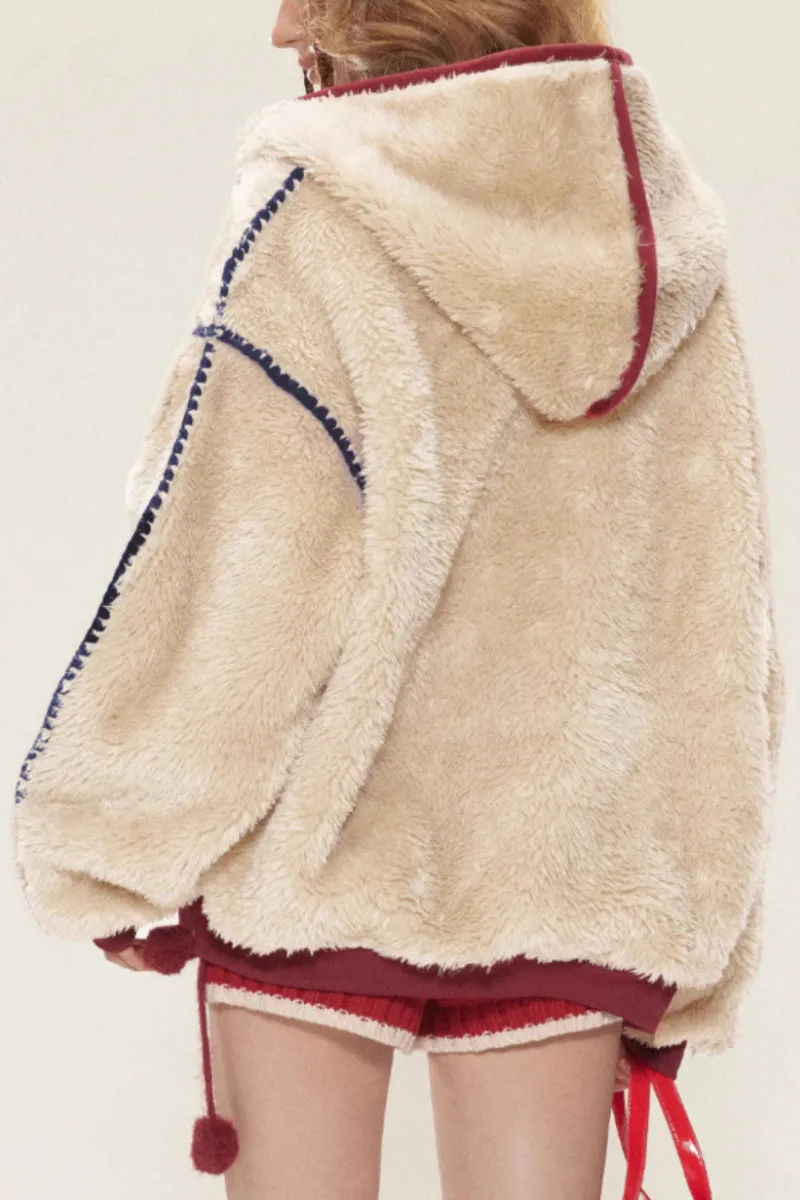 Vintage Hooded Teddy Sherpa Bomber Jacket