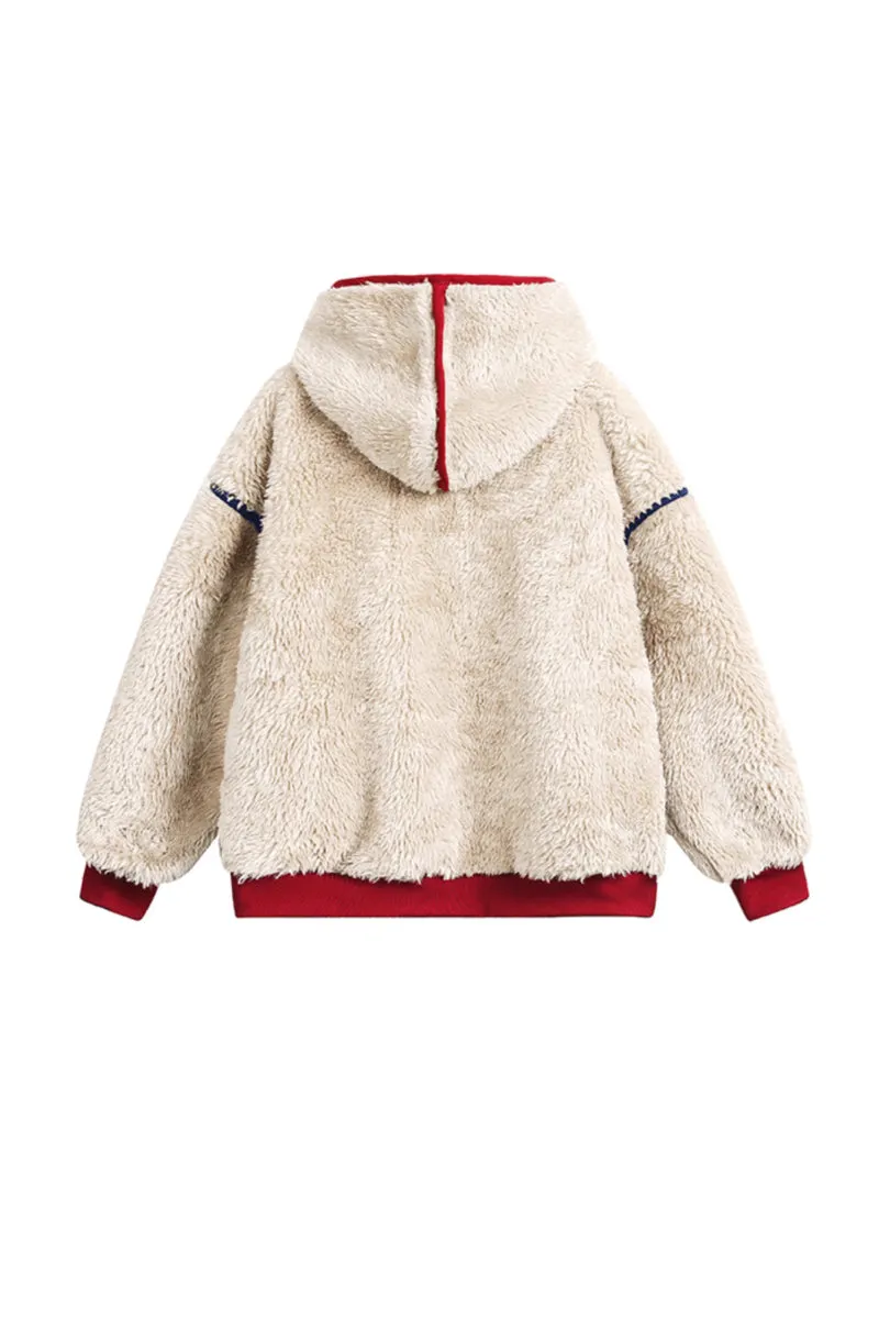 Vintage Hooded Teddy Sherpa Bomber Jacket