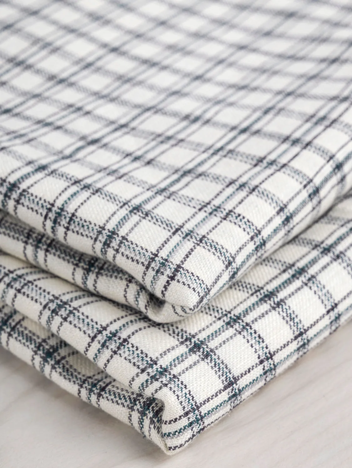 Windowpane Cotton Linen Deadstock - Beige   Gray   Teal