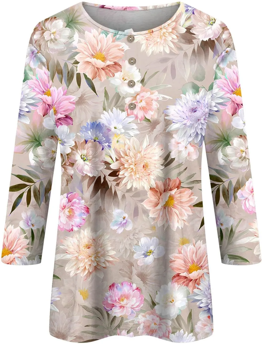 Womens 3/4 Length Sleeve Tops Fashion Casual Button Down Summer Shirts Loose Fit Three Quarter Length Sleeve Blouse