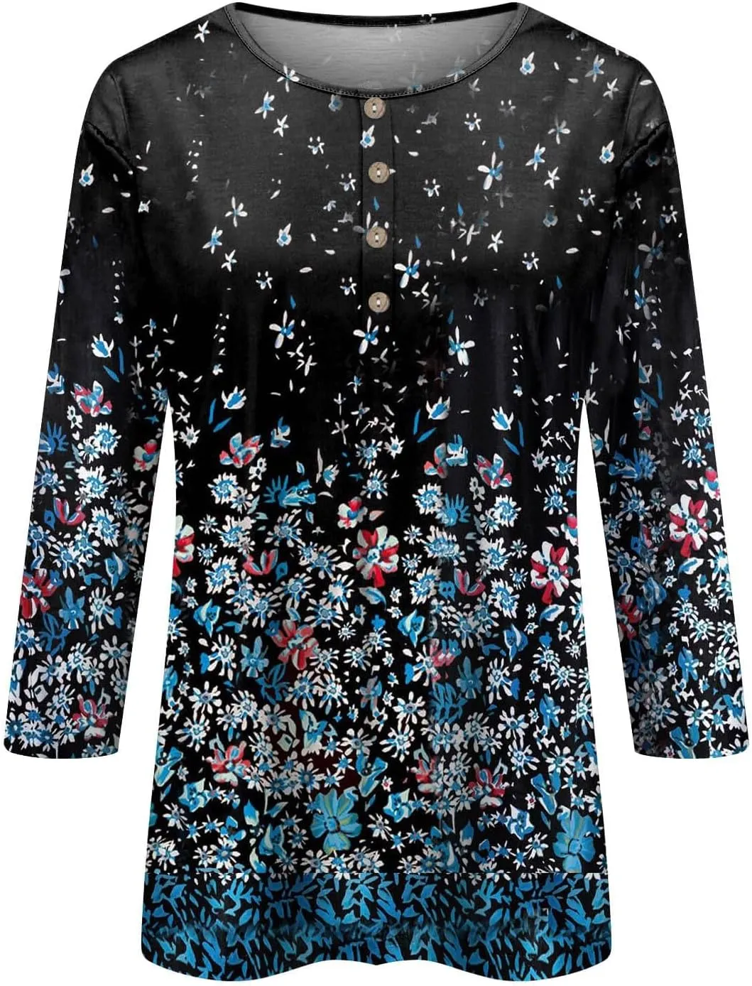 Womens 3/4 Length Sleeve Tops Fashion Casual Button Down Summer Shirts Loose Fit Three Quarter Length Sleeve Blouse