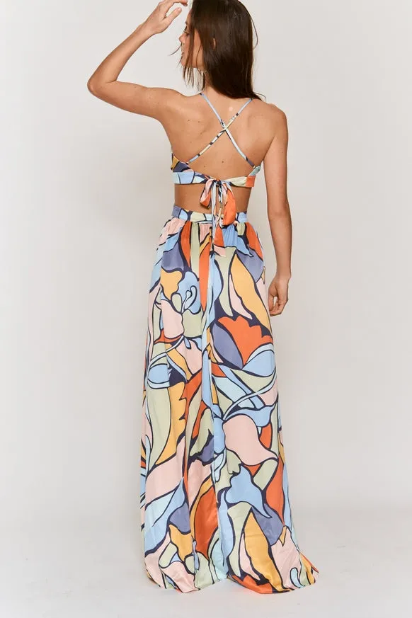 Women's Hers & Mine Abstract Print Cut Out Tie Back Maxi Dress