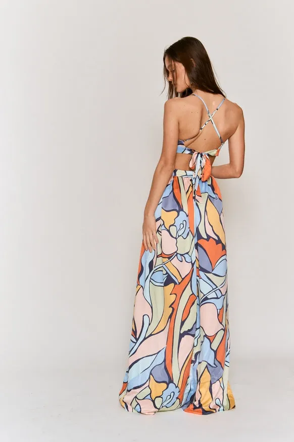 Women's Hers & Mine Abstract Print Cut Out Tie Back Maxi Dress