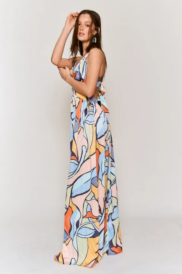 Women's Hers & Mine Abstract Print Cut Out Tie Back Maxi Dress