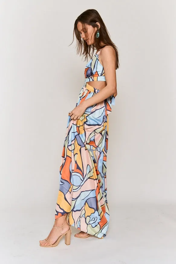 Women's Hers & Mine Abstract Print Cut Out Tie Back Maxi Dress