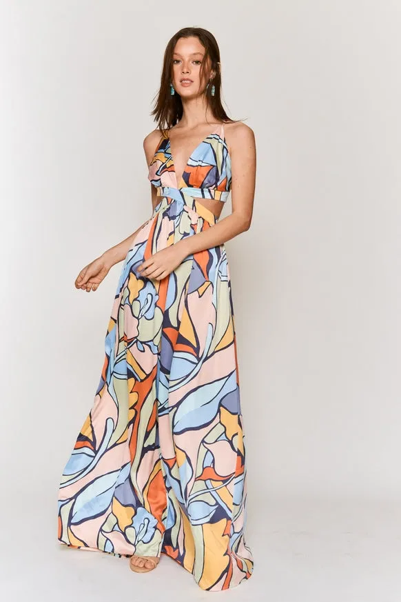 Women's Hers & Mine Abstract Print Cut Out Tie Back Maxi Dress